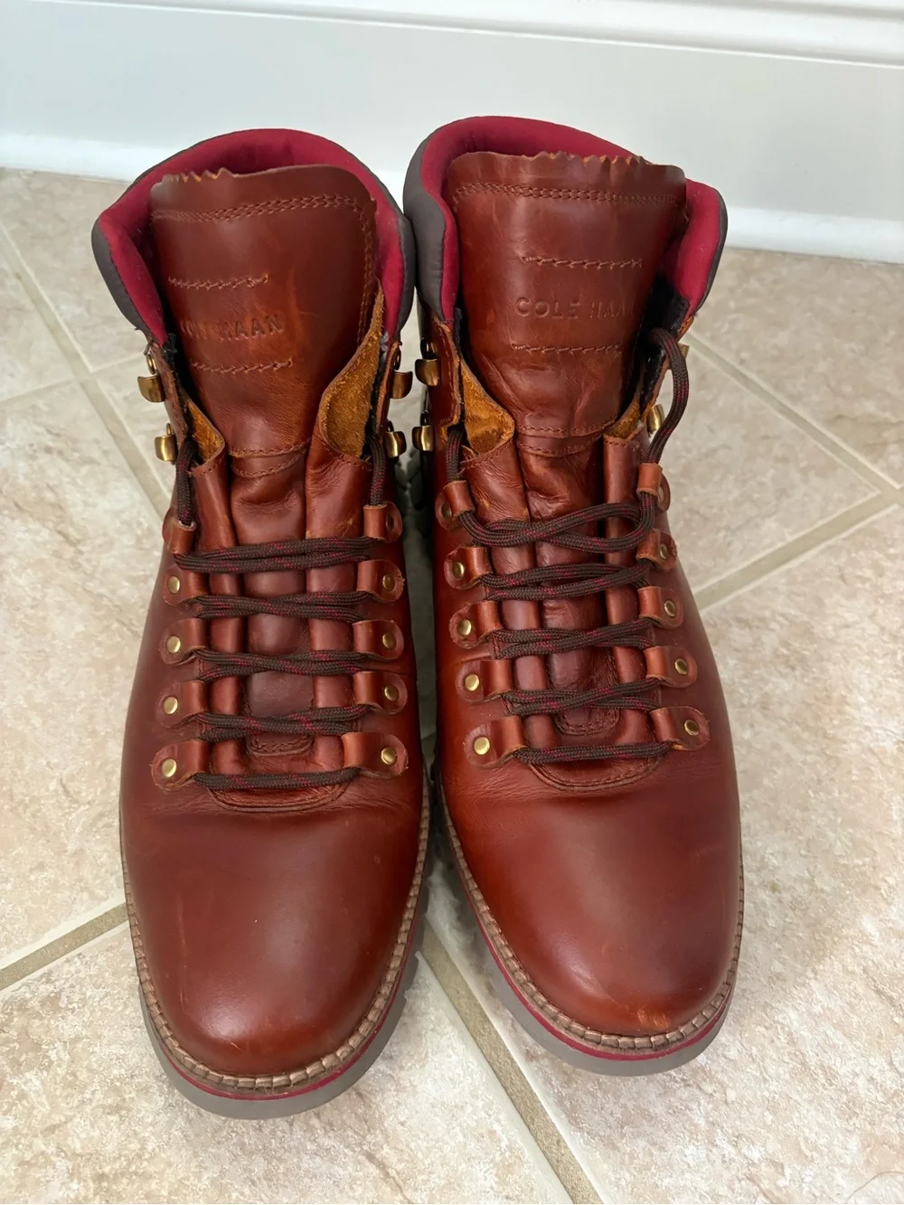 Cole Haan Men's Zerogrand Hiker Waterproof Boots in British Tan leather sz 10
